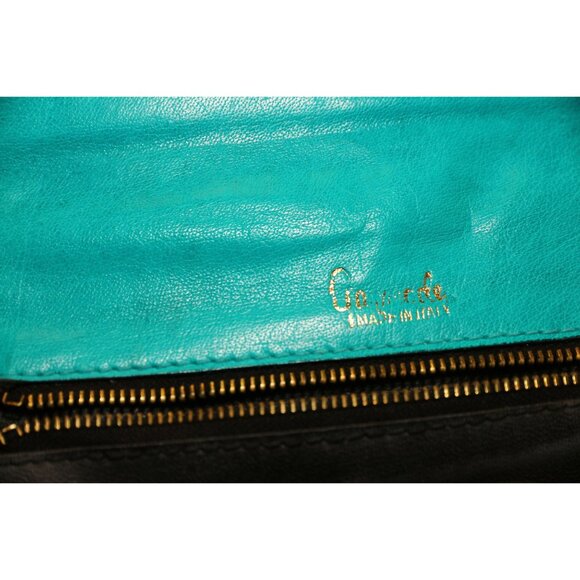 Vintage 1965 Italian Handbag Leather Turquoise Braided With Handle Gold Hardware - Picture 6 of 6